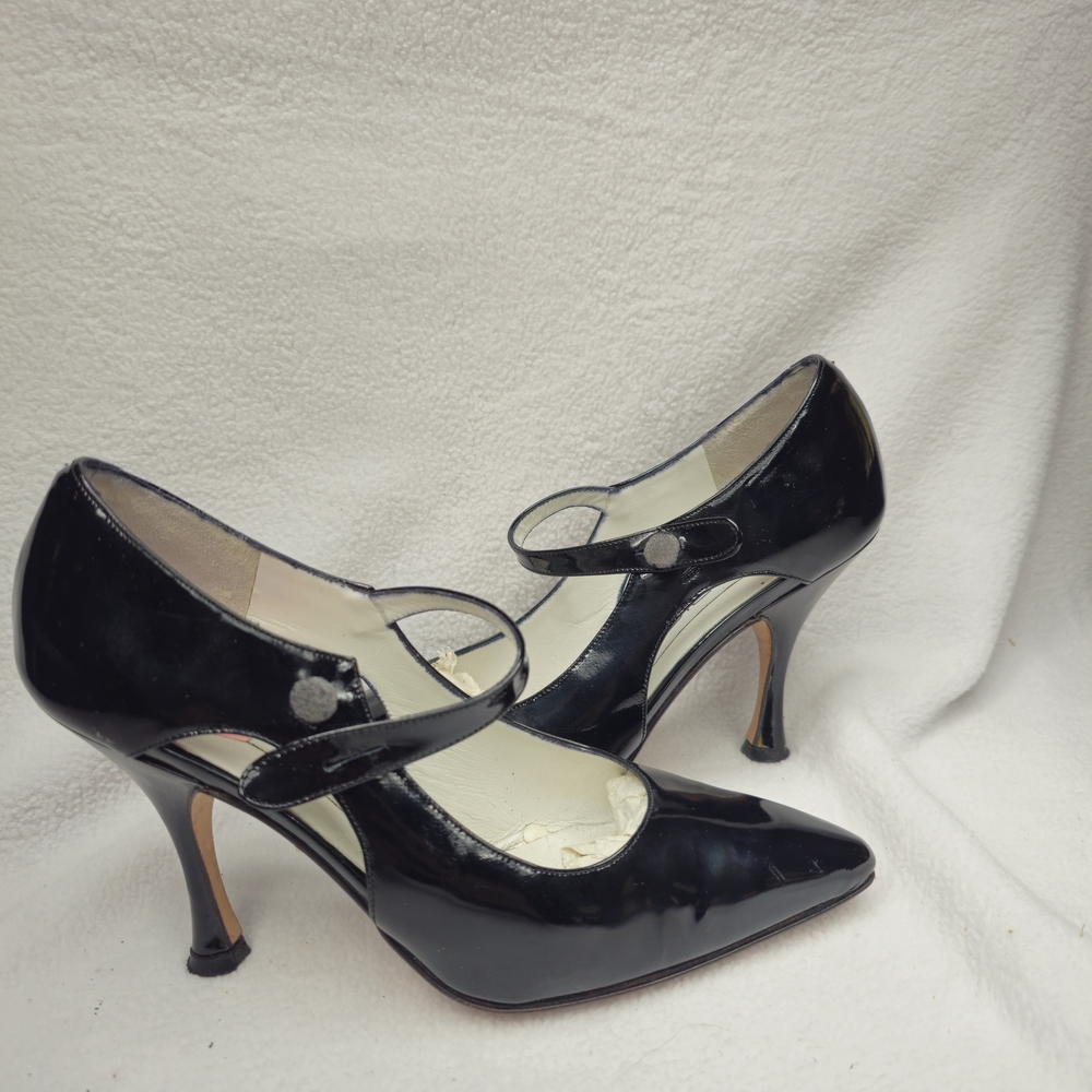 Via Spiga Black Patent Mary Jane Pointed Toe Heels